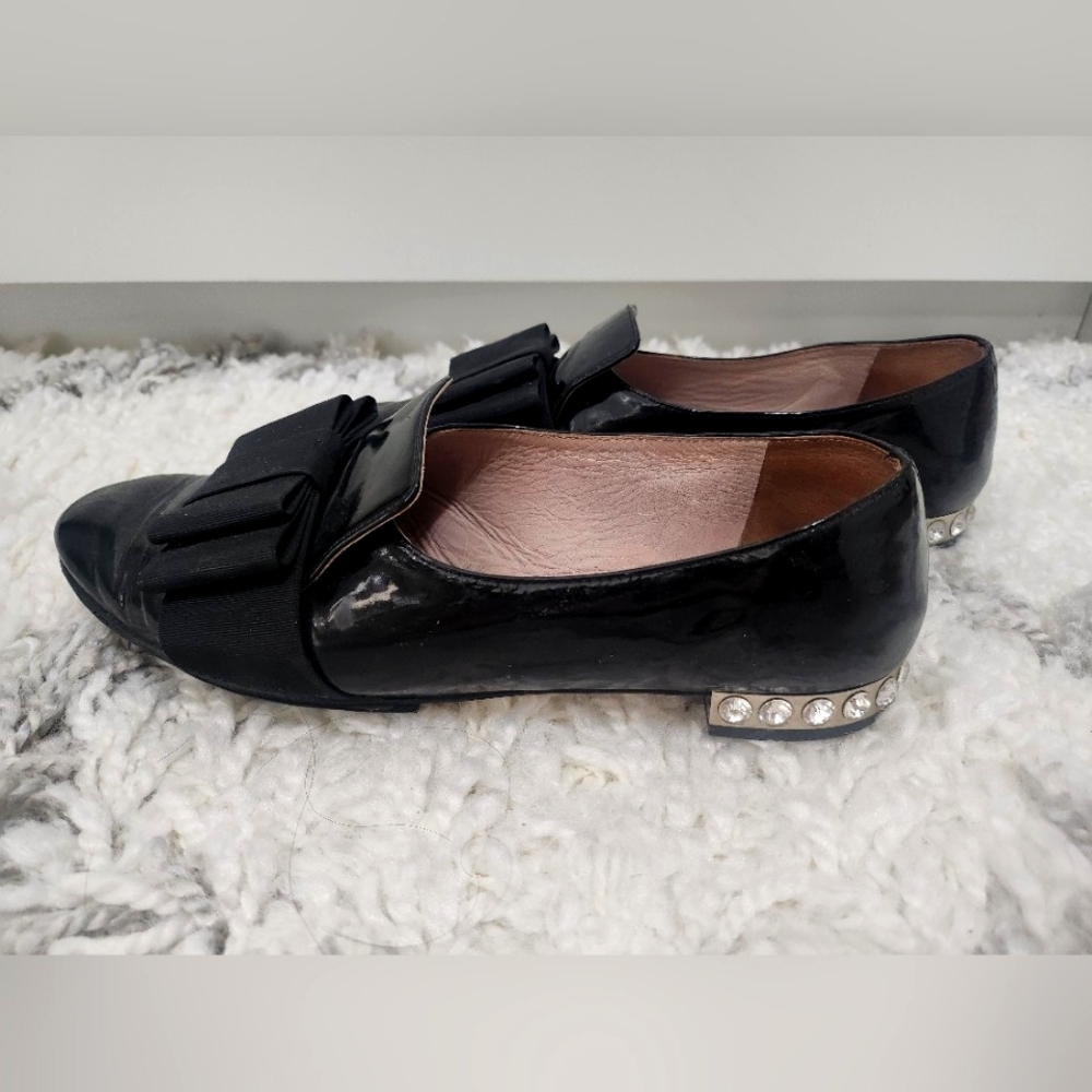 Miu Miu Black Patent Crystal Heel Flats Size 7